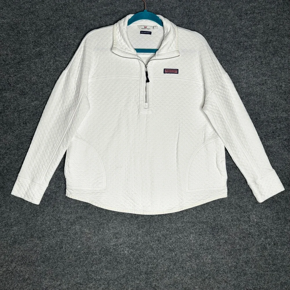 Vineyard Vines Womens White Quilted Shep Shirt Quarter Zip Pullover Large